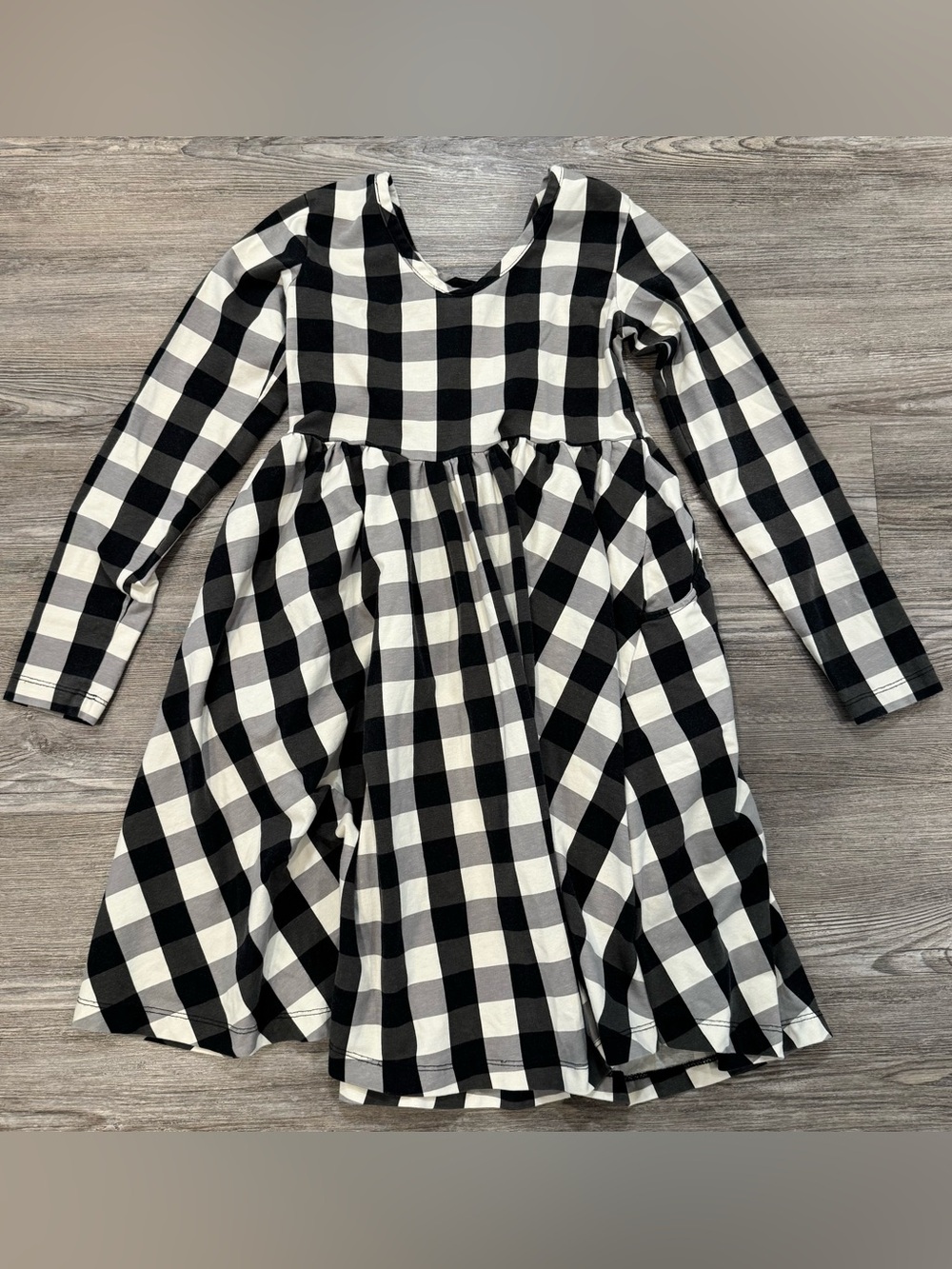 Hanna Andersson Girls 8 Buffalo Plaid Twirl Dress Black White Long Sleeve Cotton - Picture 2 of 5